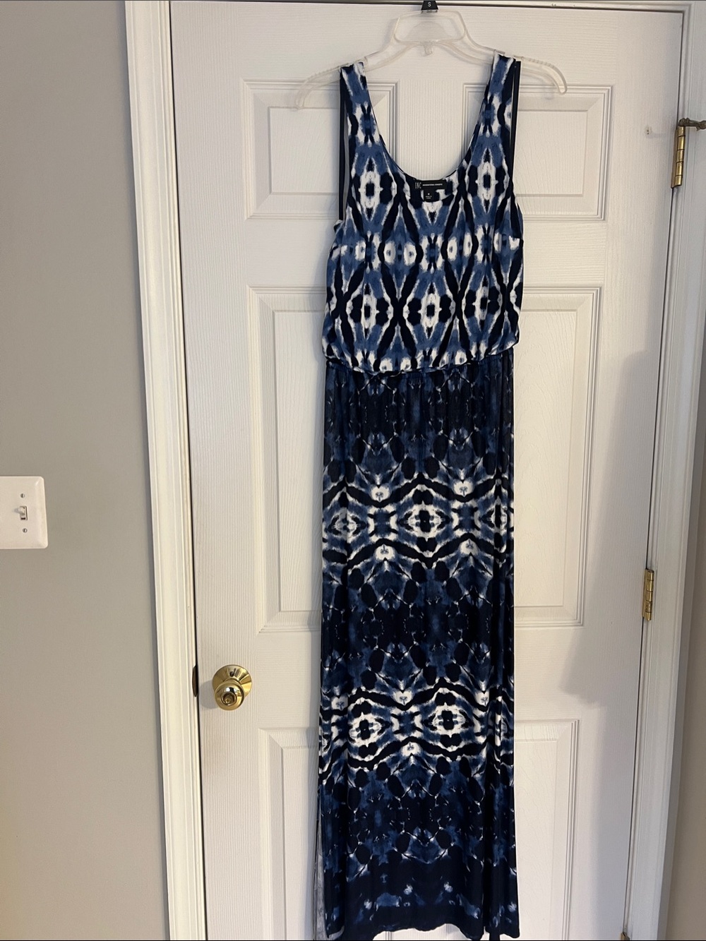 INC International Concepts Navy and White Tie-Dye Sleeveless Maxi Dress